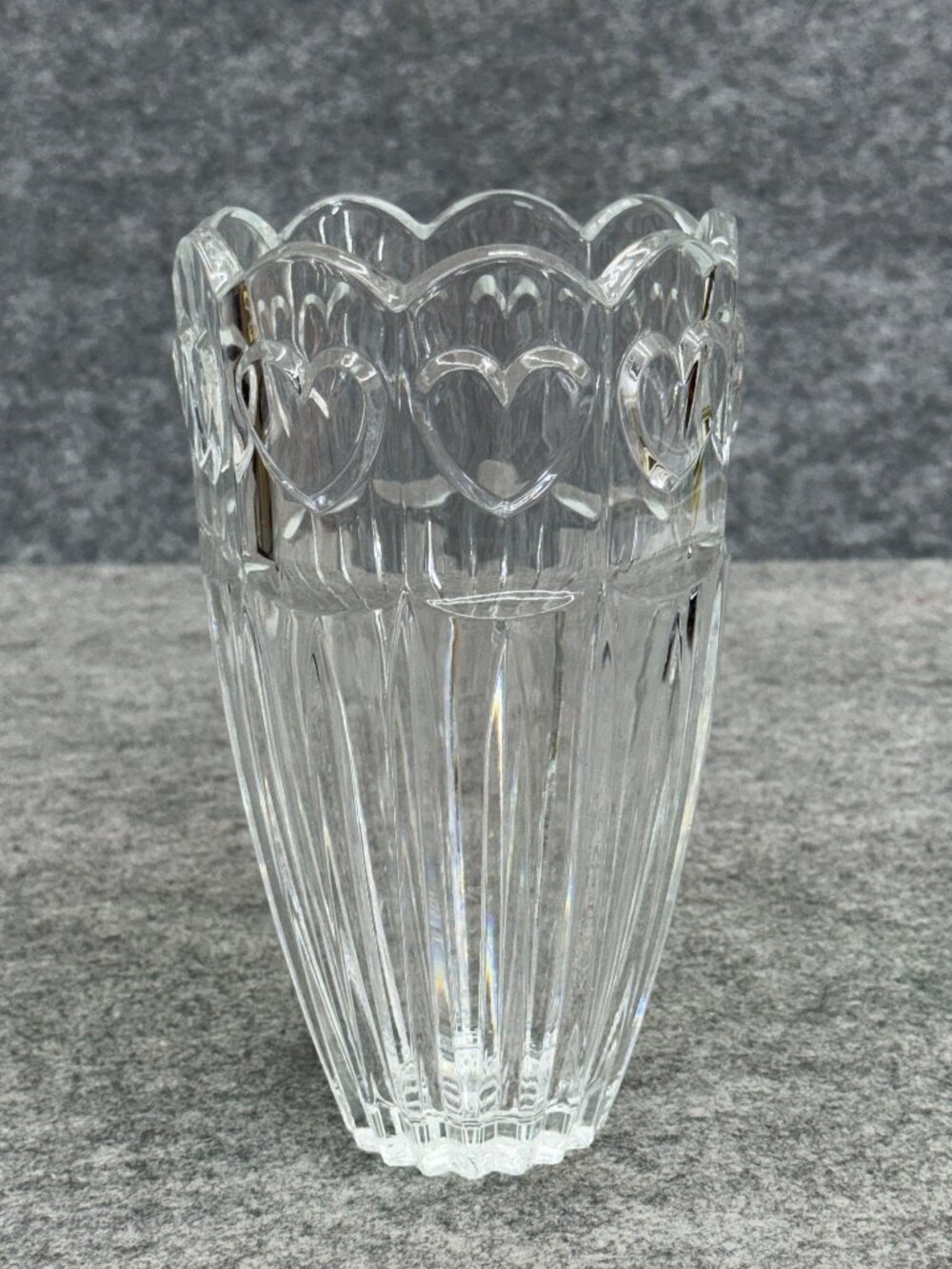 Vintage Crystal Clear Industries Lead Crystal Sweetheart Vase Scalloped Heart 8"